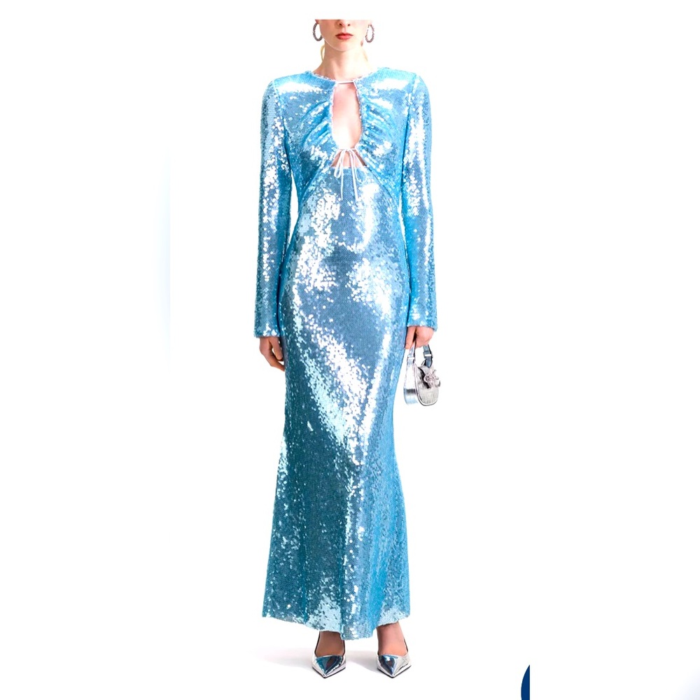 SELF PORTRAIT BLUE SEQUIN MAXI DRESS